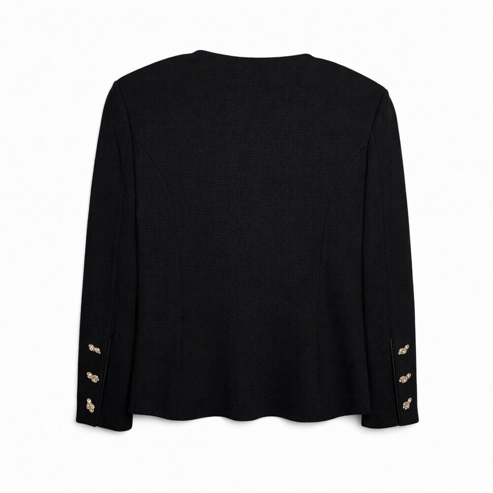 St. John Evening Santana Knit Suit Jacket Skirt Black Gold Frog Closure size 10 - Picture 6 of 14